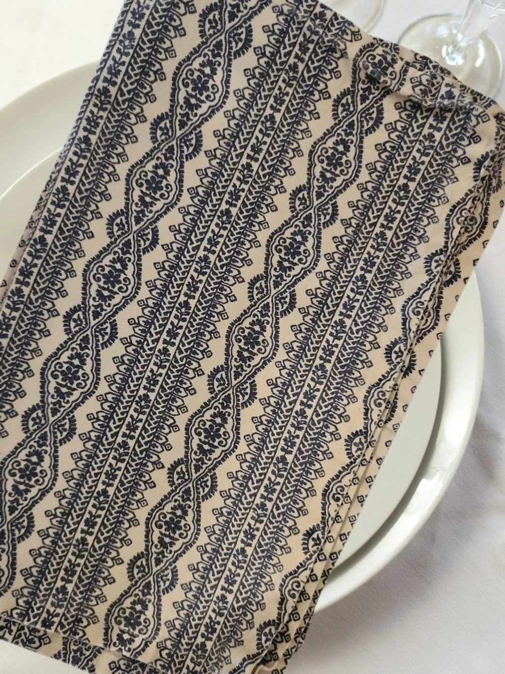 100% cotton napkins set of 6, blue and white geometric tribal print